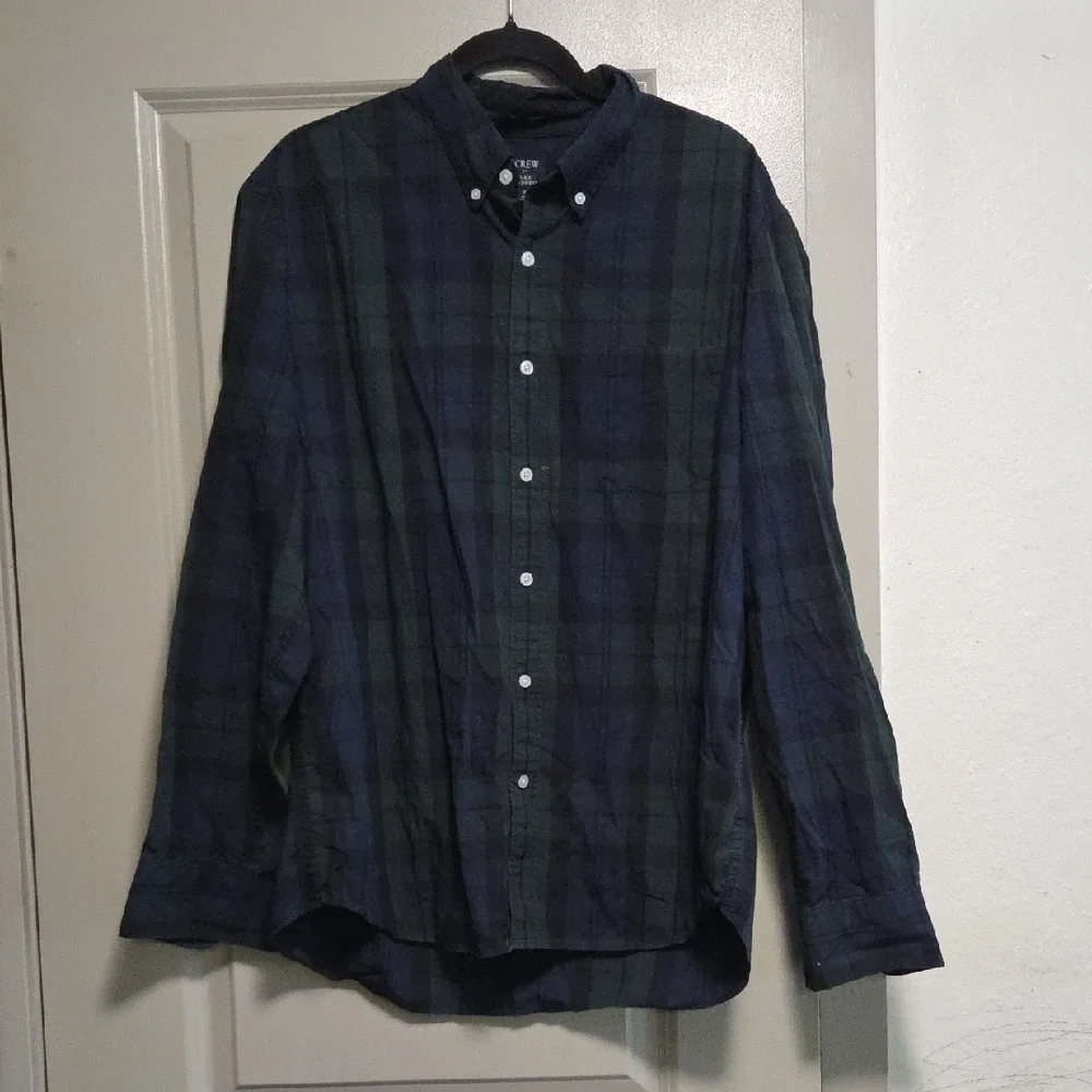 J. Crew Men's Navy and Forest Plaid Button Down Shirt